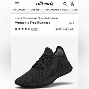 LIKE NEW! Allbirds Women’s Tree Runners Athletic Sneakers in All Black- size 9